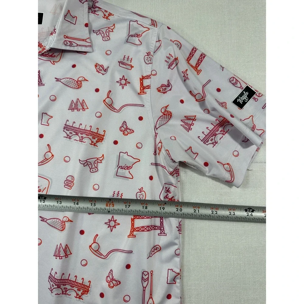 Waggle Golf Mens Minnesota You Betcha Performance Polo Shirt White Red Large - Picture 6 of 7
